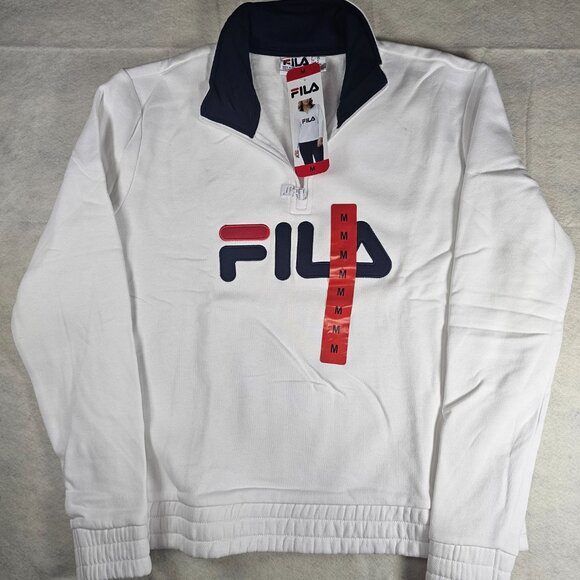 NEW FILA Women’s 1/4 Zip Fleece Pullover – White with Logo Size Medium - Picture 2 of 5